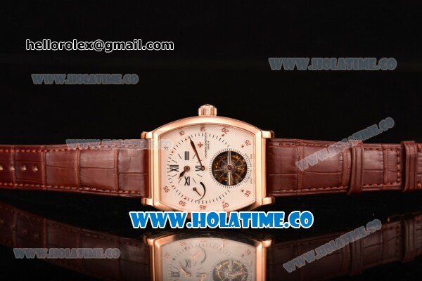 Vacheron Constantin Malte Tourbillon Regulateur Flying Tourbillon Manual Winding Rose Gold Case with White Dial Brown Leather Strap and Diamonds Markers - Click Image to Close